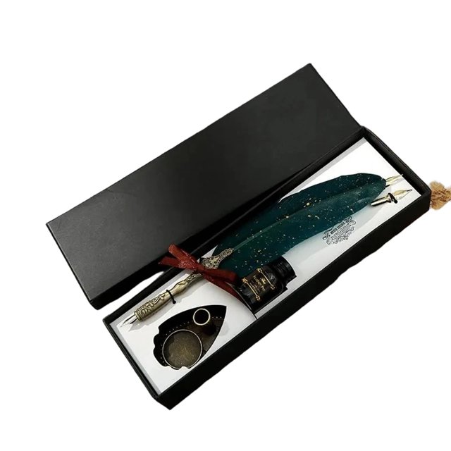 Ensemble de Stylos à Plume, Design Sculpté Style Rétro, Stylos Personnalisés, avec Encre, 2 Embouts de Rechange, Base de Support de Stylo-Plume, Vert