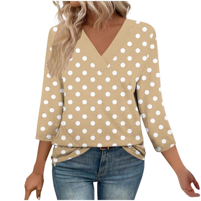Fewfanhot Hauts pour Femmes à Manches 3/4, Mode d'Automne, Tunique à Col en V, Tenue de Bureau Décontractée, Chandail à Enfiler