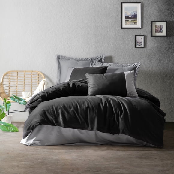 SUSSEXHOME Black Gray Gentleman Cotton Duvet Cover Set, Queen Size Duvet Cover, 1 Duvet Cover, 1 Fitted Sheet and 2 Pillowcases, Iron Safe, Hypoallergenic, Breathable , Machine Washable