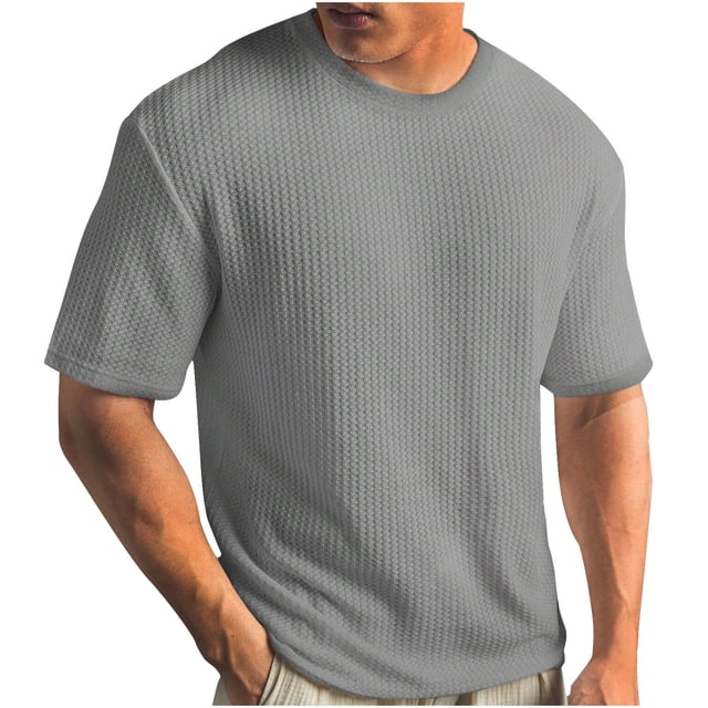 DPTALR T-shirt Tricoté d'Été Uni à Col Rond à Manches Courtes pour Homme