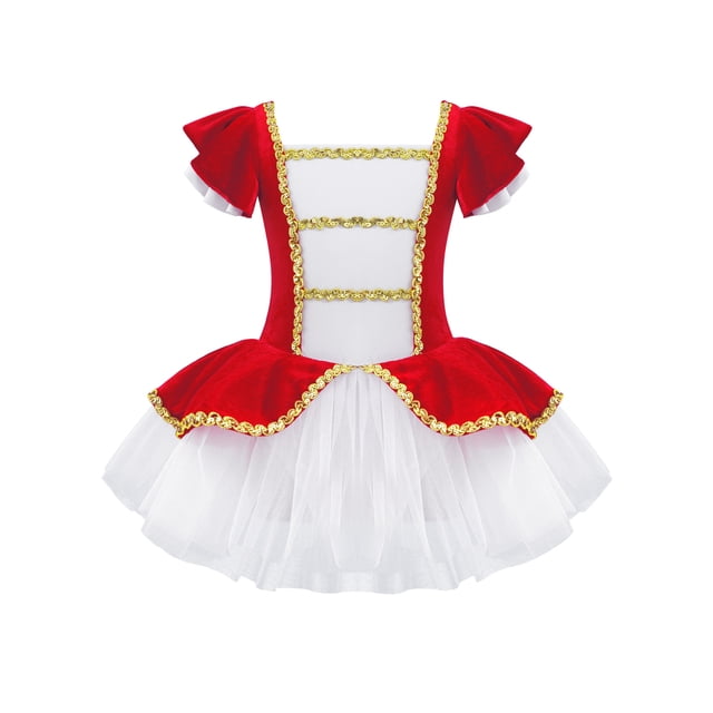 iiniim Enfants Filles Manches à Volants Robe Tutu de Ballet Justaucorps Halloween Noël Costumes de Danse Robe Rouge 6
