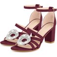thumbnail image 1 of BLISSFUL STEP Women's Open Toe Crystal Rhinestone Buckle Chunky Heel Burgundy Sandal 6 M US, 1 of 6