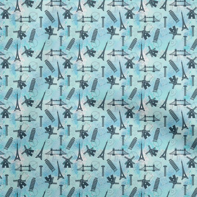 oneOone Georgette Viscose Turquoise Blue Fabric Travel Craft Projects Decor Fabric Printed By The Yard 42 Inch Wide