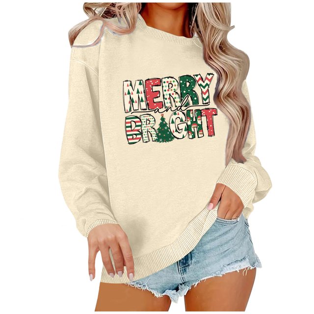Pisexur Sweat-Shirt de Noël Décontracté à Manches Longues Col Rond pour Femmes, Chandail Ample et Confortable, Imprimé Mode Festival Automne