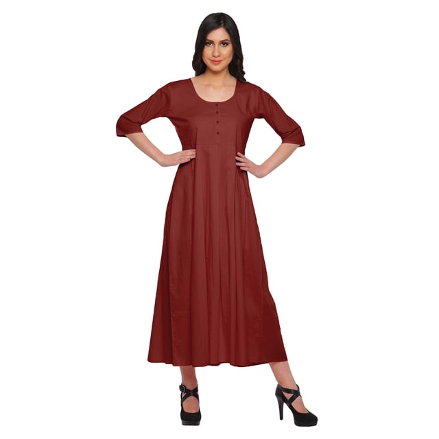 Moomaya Kurtis en Coton Uni pour Femmes Tenue de Fête Manches 3/4 Robe Mode pour Femmes