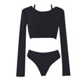 thumbnail image 2 of EGNMCR Bikini Set Women With Chest Pad Without Underwire Long Sleeve Mesh Three Piece Set Swimsuit, 2 of 9