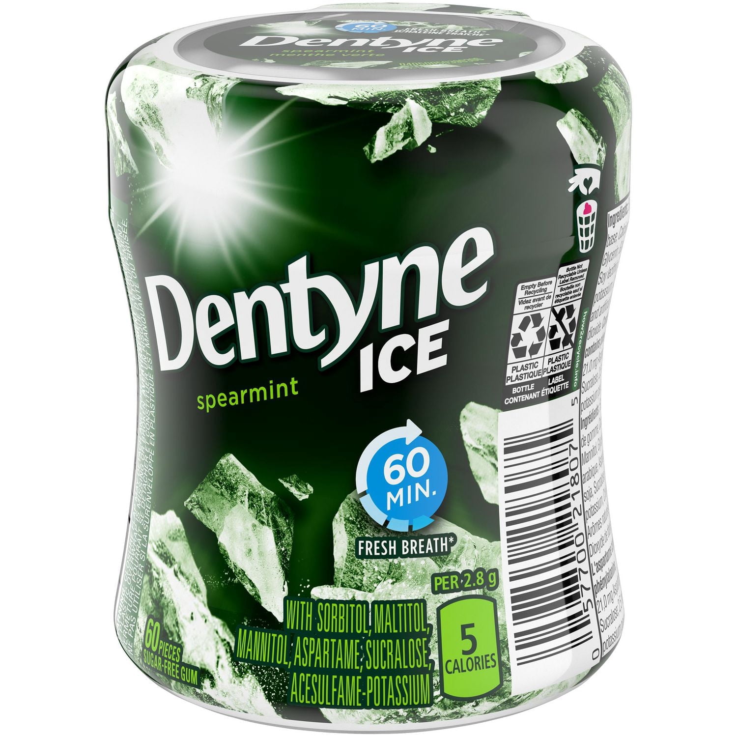 Dentyne Ice Spearmint, Sugar Free Gum, 1 bottle (60 pieces)
