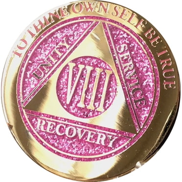 8 Year Elegant Glitter Pink Gold Silver Bi-Plated AA Medallion Chip VIII