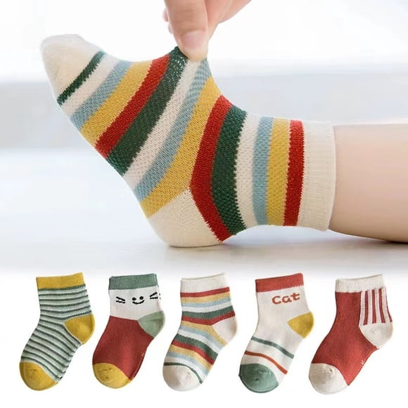 5Pair Cartoon Dinosaur Kids Mid Tube Socks Boy Girl Odor Resistant Sport Socks Fashion Stripe Children Sock Cotton Baby Footwear B Style fit 2-5 Years