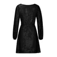 thumbnail image 4 of Robe à Manches Longues pour Femmes Mode pour Femmes Col Ras du Cou à Paillettes Robe Courte Unie à Manches Longues Robe de Soirée Robe Formelle, 4 of 9
