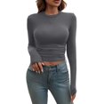 thumbnail image 2 of Tittly T-Shirts Graphiques T-Shirts Chemises Femmes Couleur Unie Col Rond Ajusté Mince Mode T-shirt à Manches Longues Couche de base Hauts pour Femmes T-Shirts pour Femmes Décontracté GY2 TP, 2 of 9