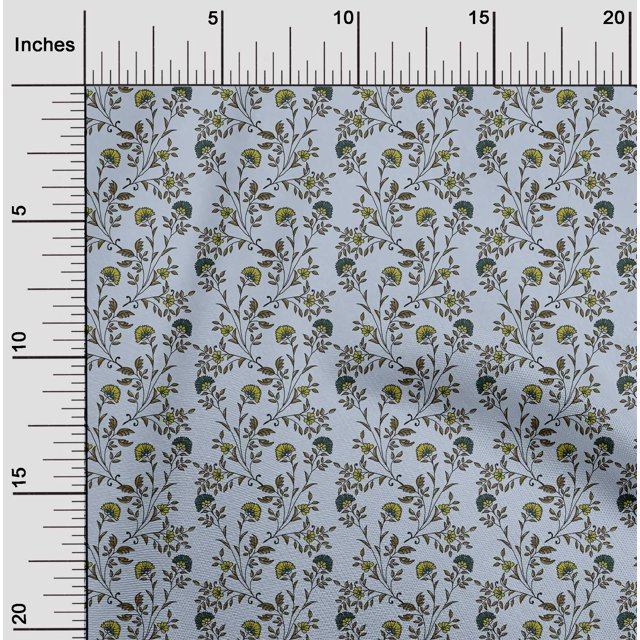 oneOone Cotton Silk Fabric Leaves & Floral Block Printed Fabric 1 Yard 42 Inch Wide