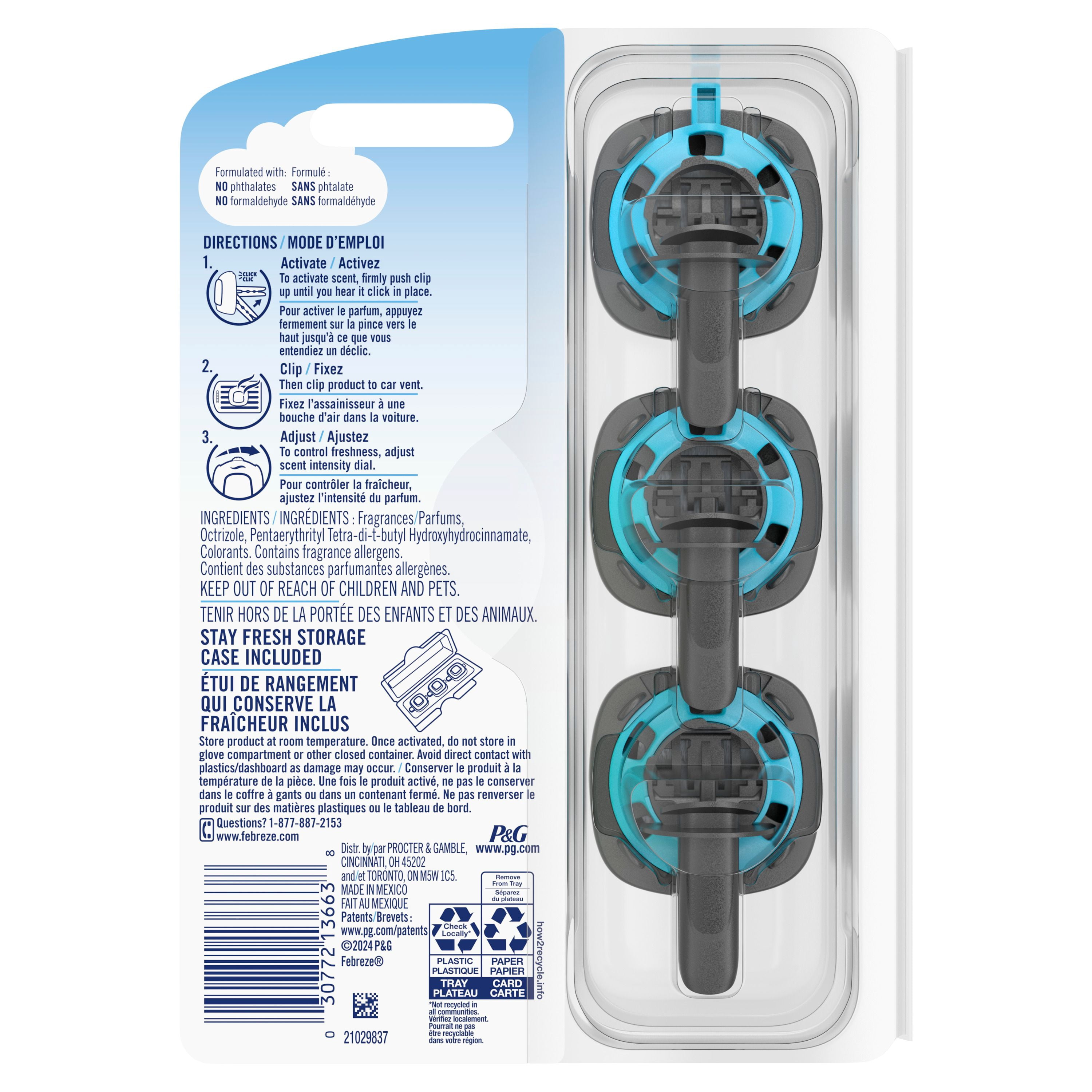 Febreze AUTO Air Freshener Vent Clip Gain Original, 2ml Car Vent Clip, Pack of 3