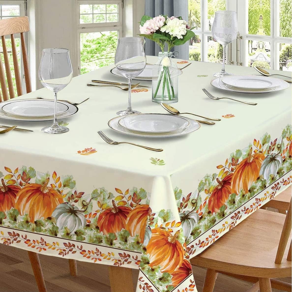 Nappe d'Automne, Nappe Citrouille d'Automne Imperméable, Récolte d'Automne Action de Grâce Décoration de Table de Cuisine pour Salle à Manger Fête des Fêtes Rectangle 60x84 Pouces