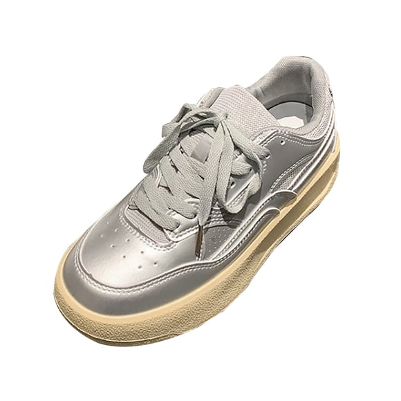 XIMIN Women's Platform Casual Fashion Retro Classic Gum Sole Sneakers Leather Low Top Tennis Shoes Lace Up Casual Walking Shoes Breathable Sneaker Trendy Walking Shoes