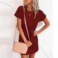 thumbnail image 1 of Gspmoly Robes Décontractées pour Femmes, Robe Décontractée pour Femmes à la Mode Colorée à Col Rond avec Lien à Manches Courtes, Robes de Cocktail pour Femmes Offres Hebdomadaires, 1 of 1