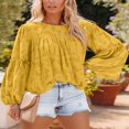 thumbnail image 5 of Womens Bell Sleeve Blouse Crewneck Lace Tops Floral Textured Babydoll Shirts, 5 of 5