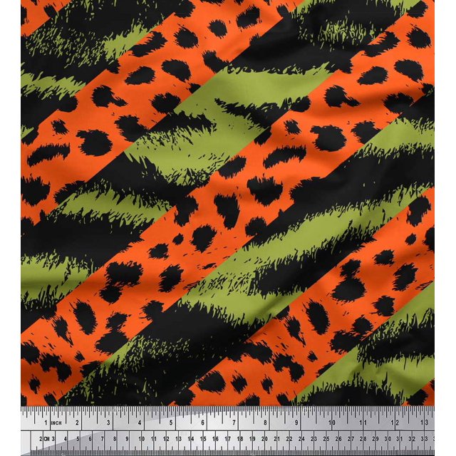 Soimoi Green Rayon Fabric Leopard & Wild Animal Skin Print Sewing Fabric BTY 56 Inch Wide