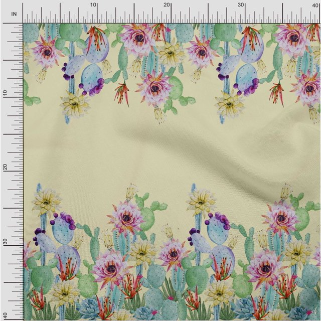 oneOone Cotton Flex Fabric Floral & Cactus Panel Printed Craft Fabric BTY 40 Inch Wide