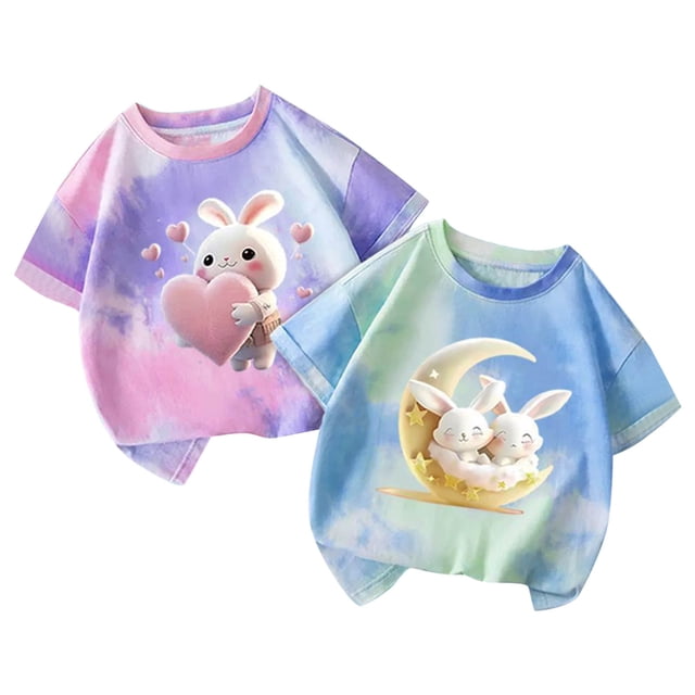 Jamicy T-Shirts pour Filles Mode Enfants Hauts Mignons pour Filles 2 Pcs Manches Courtes T-Shirts d'Été Mode T-Shirts Graphiques Col Rond Chandail