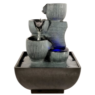 Solar Powered Tabletop Fountain with Crystal Ball, 5-Tier Rock Waterfall, LED Lights, Indoor Zen Water Feature, Resin Desk Fountain for Home Office Living Room Decoration