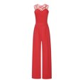 thumbnail image 4 of Babysbule Women's Summer Party Overall Jumpsuit Solid Color Multi Strap Wide Leg Pants, 4 of 7