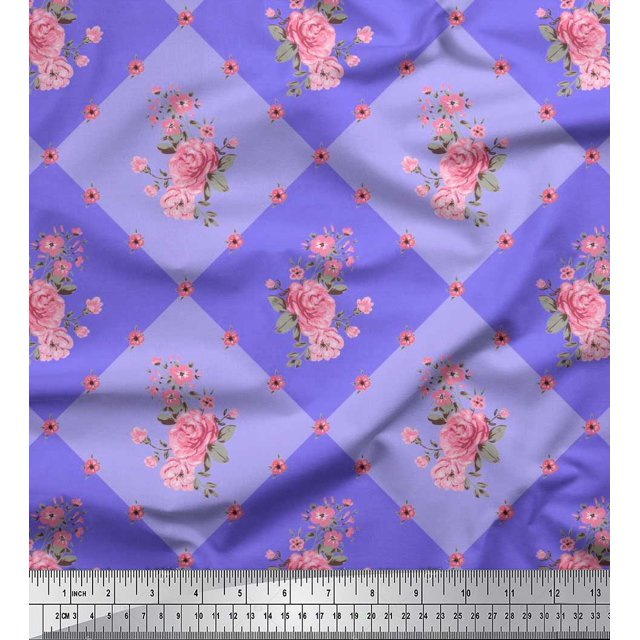 Soimoi Tissu Crêpe polyester Feuilles, & Imprimés Floraux Roses au Mètre 42 Pouces de Large