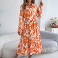 thumbnail image 1 of Ovzne Robes pour Femmes Robe pour Femme Imprimé Floral Manches Longues Col à Revers Boucle Taille Dentelle Robe Longue Grande Taille Robe Manches Longues Imprimée Liquidation, 1 of 6