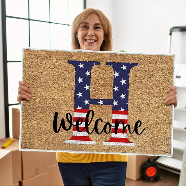 4th of July Door Mat Outdoor,Independence Day Welcome Doormat, 4th of July Coir Doormat with Non Slip Backing ,Patriotic Mat Star Front Porch Rugs For Home Entrance 4th of July Decoration,(15*24")