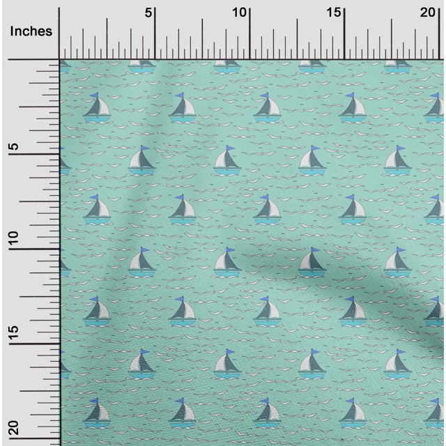 oneOone Polyester Lycra Fabric Waves & Sailboat Ocean Printed Craft Fabric BTY 56 Inch Wide