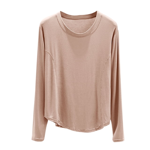 Haut de Pyjama en Modal pour Femmes 2025 Été T-Shirts à Col Rond Chandails à Manches Longues Coupe Décontractée Vêtement de Nuit Confort Tenue d'Intérieur Ultra Doux Chemise de Nuit Texturée