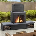 thumbnail image 3 of Sunjoy Wood Burning Fireplace, Matte Black Outdoor Steel Fireplace with Chimney, Log Holders, Fireplace Tool, and PVC Cover, 3 of 14