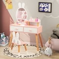 thumbnail image 3 of Gymax Kid Vanity Set Makeup Table Stool with Drawer Shelf Wood Leg Rabbit Mirror White, 3 of 10
