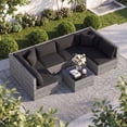 thumbnail image 2 of Patiojoy 7 Pcs Outdoor Patio Furniture Set All-Weather PE Rattan Sofa Set w/Coffee Table & Cushions Black, 2 of 10