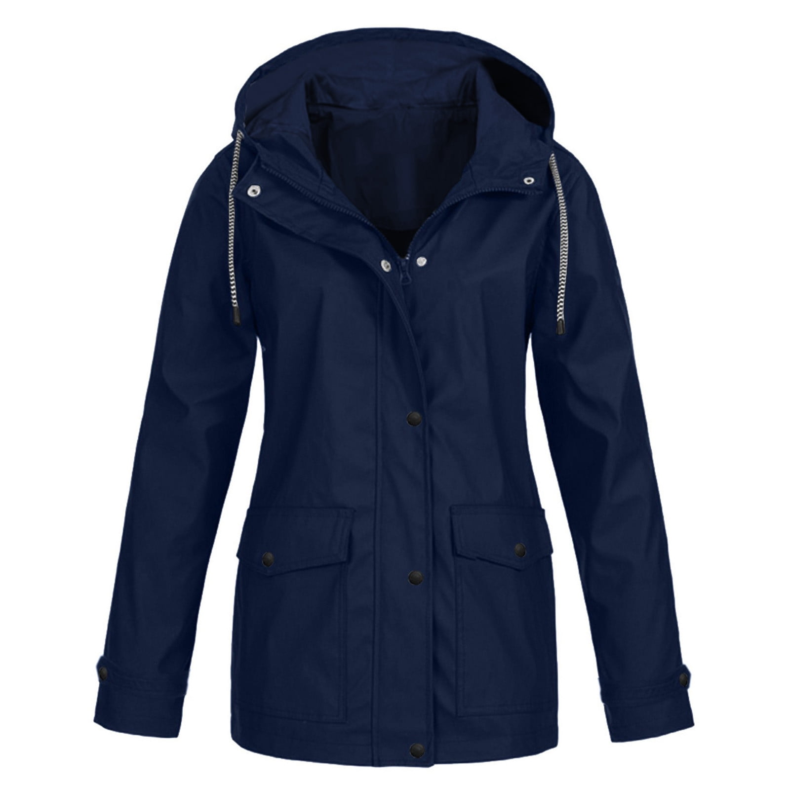 CEHVOM Women Solid Rain Jacket Outdoor Plus Size Waterproof Hooded Raincoat Windproof Clearance