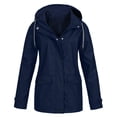thumbnail image 1 of LSLJS Women Solid Rain Jacket Outdoor Plus Size Hooded Raincoat Windproof( Navy, XL), 1 of 4