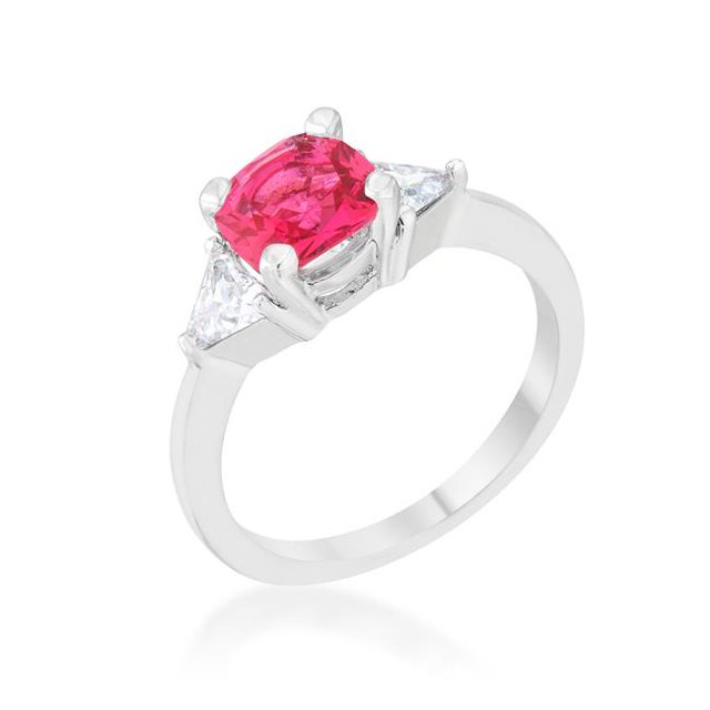 Bague Classique Statement pour Femmes Shonda 1,8 CT Zircone Cubique Rhodium Coussin, Fuchsia - Taille 7
