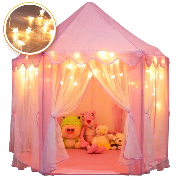 Kids Princess Castle LED Star Lights Play Tents, Pink