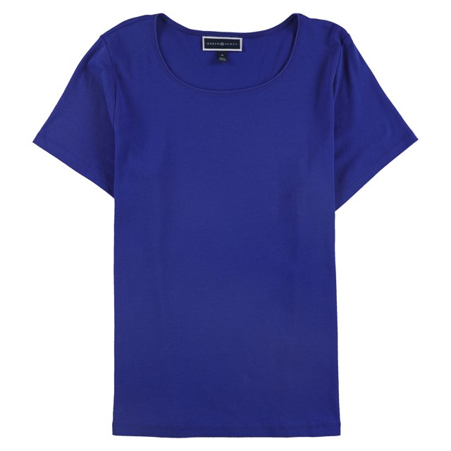 Karen Scott Womens Solid Basic T-Shirt, Blue, Plus Size, 1X