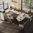 thumbnail image 3 of Bestier Versatile 60 Inch L-Shaped Standing Desk, Lift Top Corner Desk Extending to 95 Inches with Storage Cabinet and Hooks for Home Office, Washed White, 3 of 8