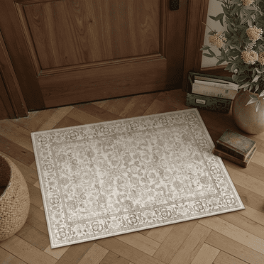 BERTHMEER 2'x3' Small Area Rugs for Doorway Kitchen Laundry Bedroom Entryway Dorm Entrance Office Washable Non Slip Indoor Rugs Oriental Vintage Traditional Doormats, Brown