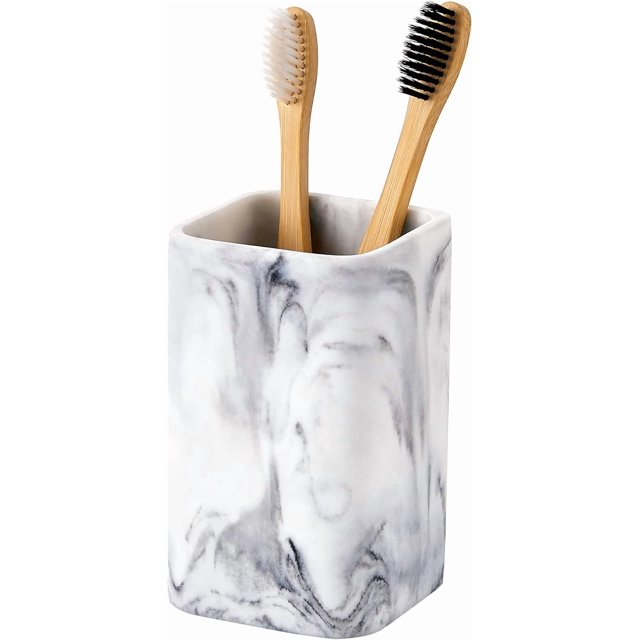 Toothbrush Holder, Marble Look Resin Toothpaste Makeup Brushes Razors Holder Vanity Bathroom Countertop Organizer Accessories Tumbler Stand