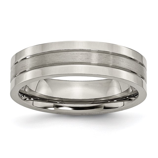 Titanium Grooved 6mm Brushed and Polished Band Ring 6.5 Size