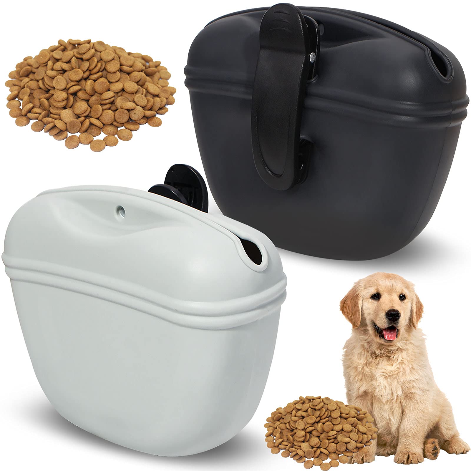 Dog Treat Pouch, 2 Pack Silicone Dog Treat Bag Dog Training Treat Pouch with Magnetic Closure and Waist Clip