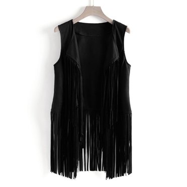 Womens Tassel Sleeveless Vest,Western Outfits for Women Tassel Sleeveless Vest,Womens Fringe Vest 70s Hippie Costume Sleeveless Western Faux Suede Tassel Leather Outerwear