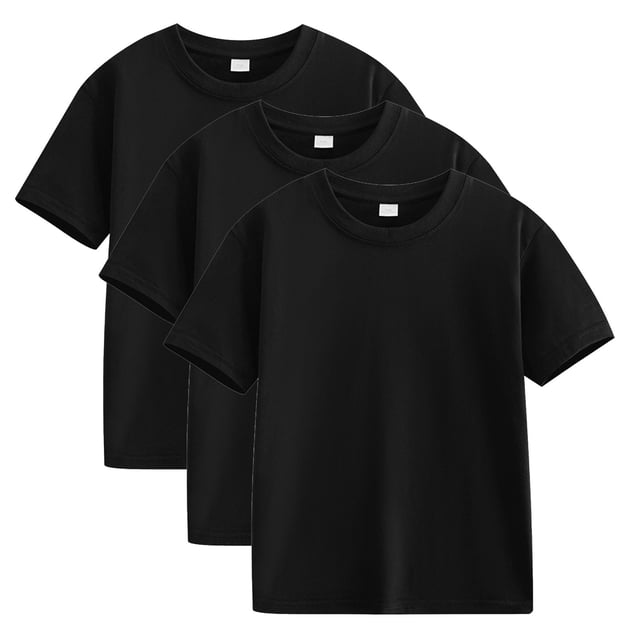 Plebaso Lot de 3 T-Shirts en Coton pour Enfants, Manches Courtes, Col Rond, Chandails Décontractés Unis Basiques, Hauts pour Unisexe