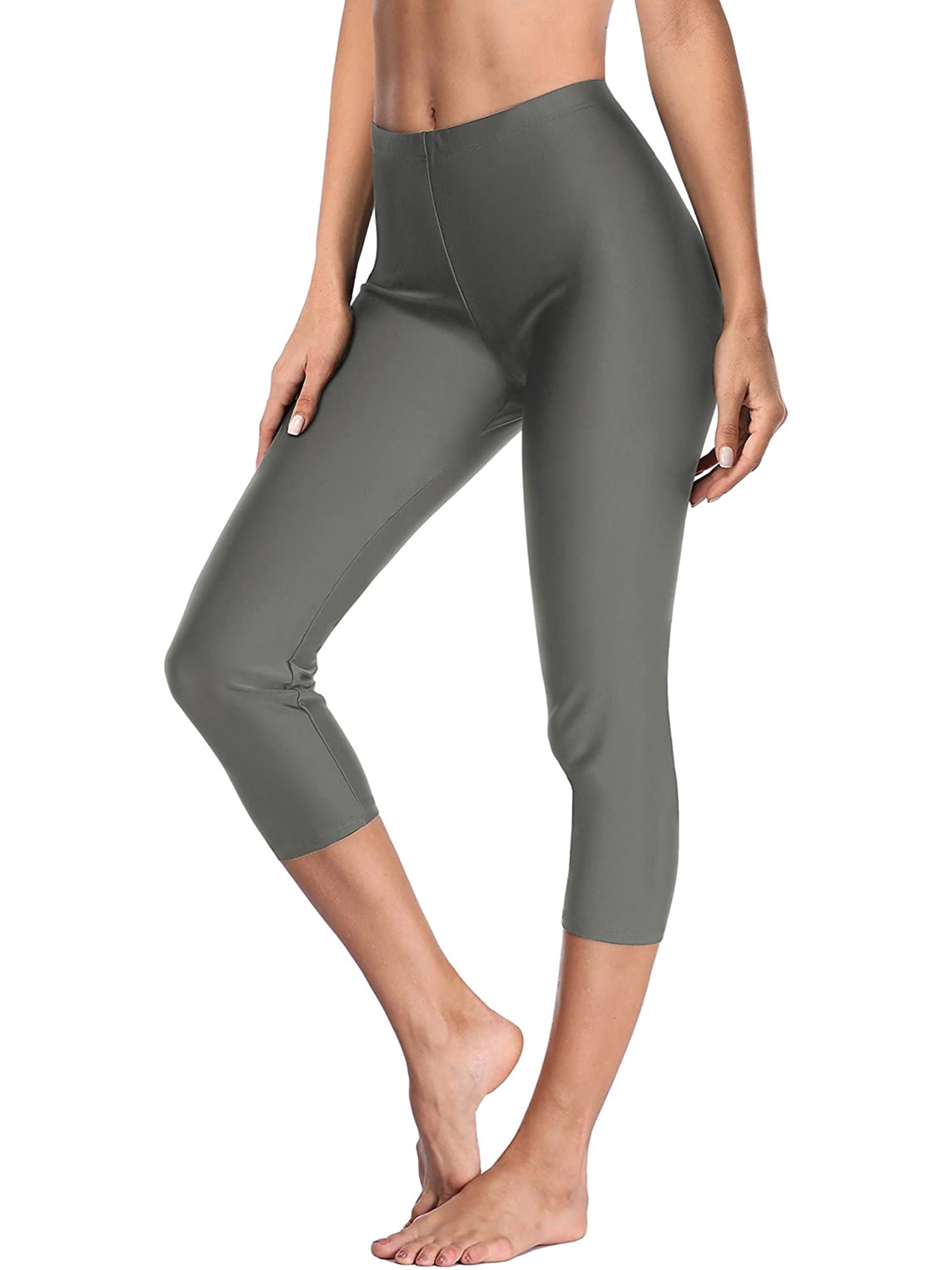 Womens Swim Pants Solid High Waisted Swim Capris Swimming Leggings