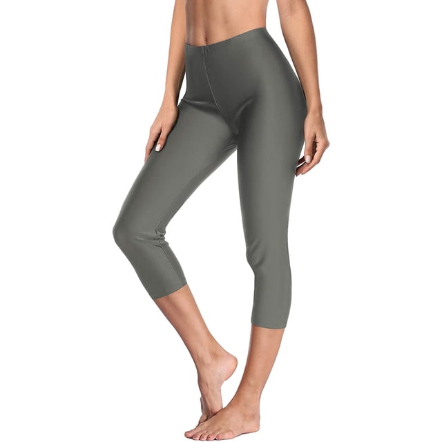 Womens Swim Pants Solid High Waisted Swim Capris Swimming Leggings