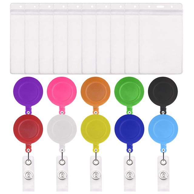 MUKA Lot de 50 Badges Rétractables de Couleur Unie avec Style Vertical Porte-Cartes d'Identité Transparent