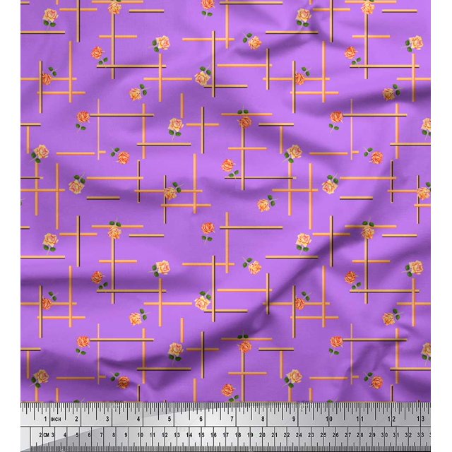 Soimoi Tissu Georgette en Poly Violet, Motifs Floraux de Labyrinthe et de Roses Grandiflora, Imprimés au Mètre, 42 Pouces de Large